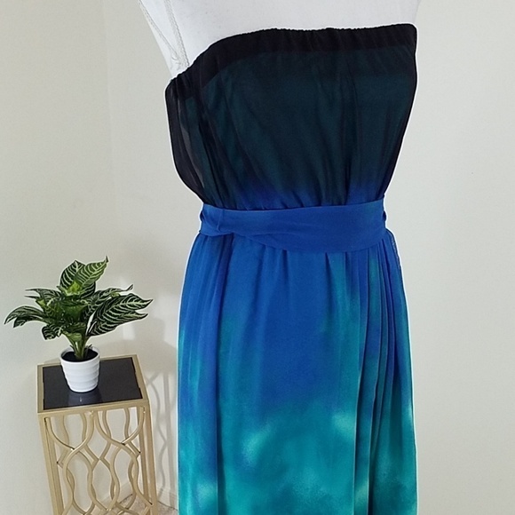 Max & Cleo~Size S~Blue/Green Asymmetric Dress NWT. - Picture 8 of 11